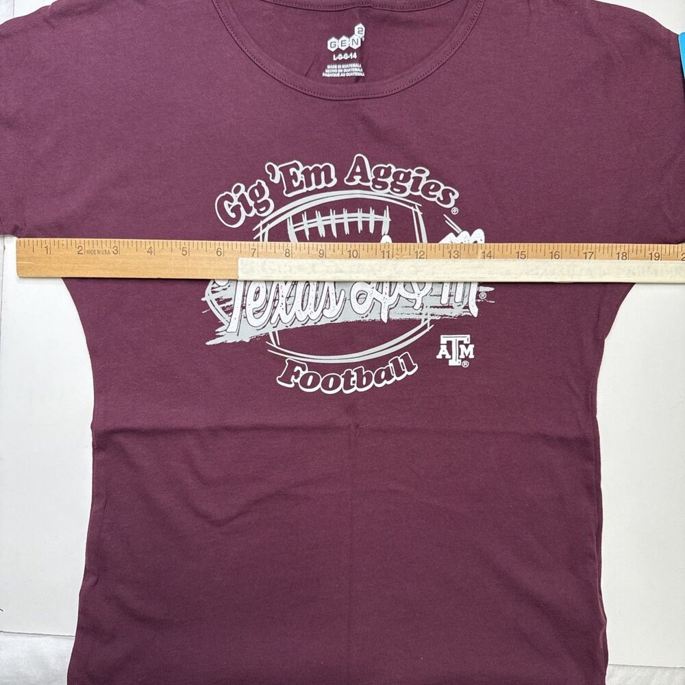 Texas A&M University Girls Large 14 Gig Em Aggies Tshirt Football Team Tee NWT - Picture 6 of 8